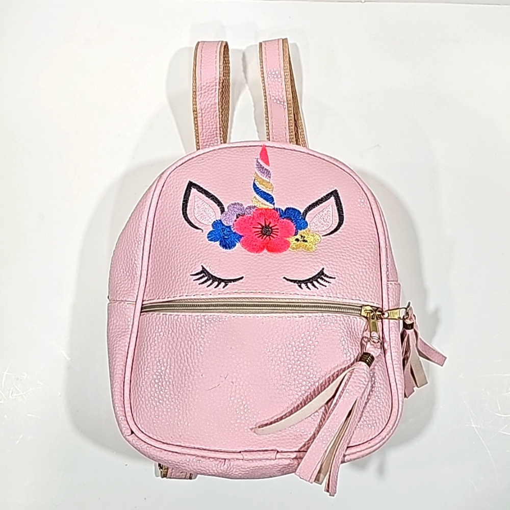 Backpack Small Pink Embroidered Unicorn 10" Tall 8" Wide